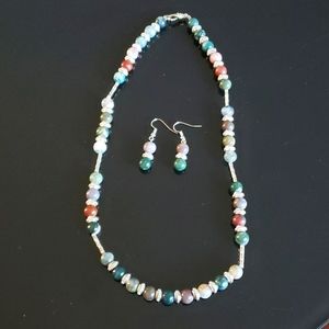 NEW Handmade Jewelry Set Earrings Necklace Greens/Blues/Reds